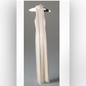 MESHKI XXS White Satin Halter Maxi Dress High Neck Backless Evening Gown